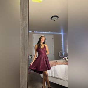 Midi-Sequin Prom Dress Burgundy